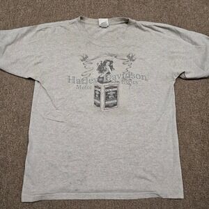 Harley Davidson T Shirt Mens L Gray Pinup Oil Graphic Tee Vintage 2007 Biker Y2K